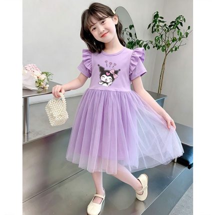 Vestido infantil sem mangas, novo modelo de verão, vestido de alças em tule na moda para crianças, vestido de praia popular para bebês.