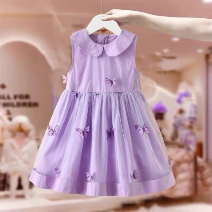 Vestido infantil para férias na praia, vestido fino.