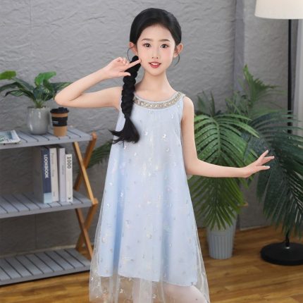 71Vestido infantil azul da moda
