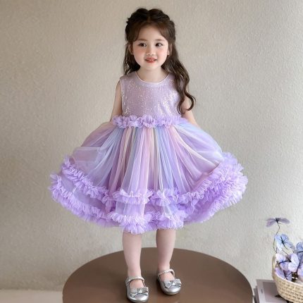 94Vestido infantil roxo elegante e estiloso