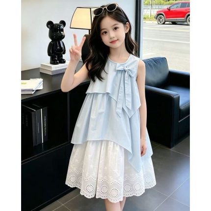 Vestido infantil de princesa sem mangas para o verão1