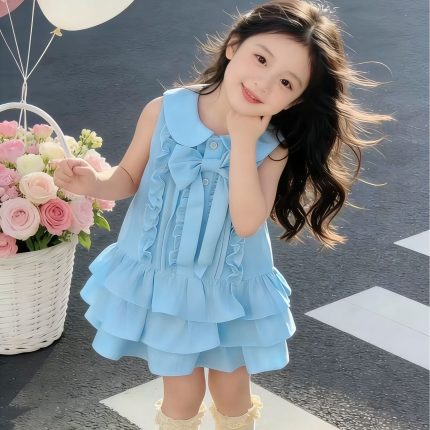 72Vestido infantil azul da moda