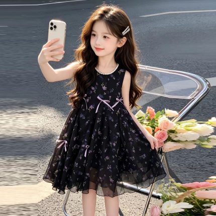 76Vestido infantil preto estiloso