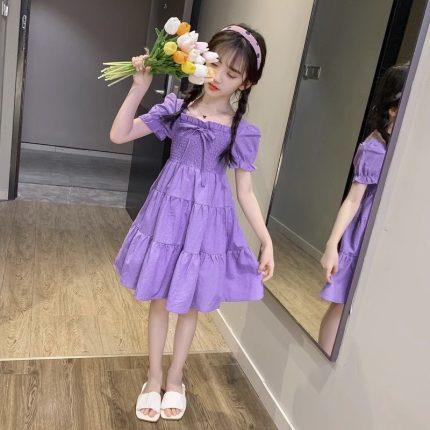 96Vestido infantil roxo elegante e estiloso