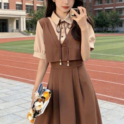 091Vestido marrom elegante e versátil