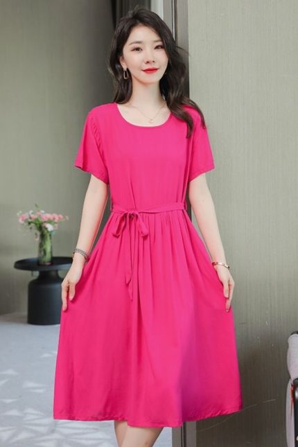 085Vestido rosa elegante e versátil