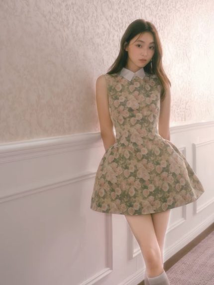 Rose oil painting shirt dress