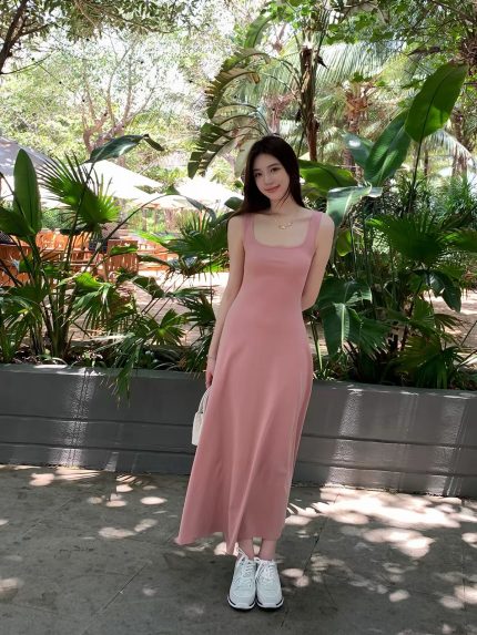Wide-strap slip dress